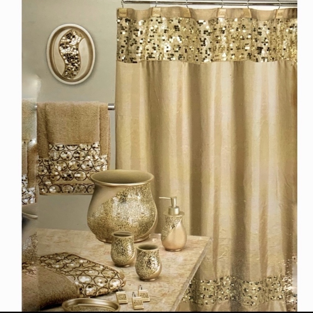 Champagne Gold Sequin Fabric Satin Shower Curtain Todays Living Sparkling Sequin